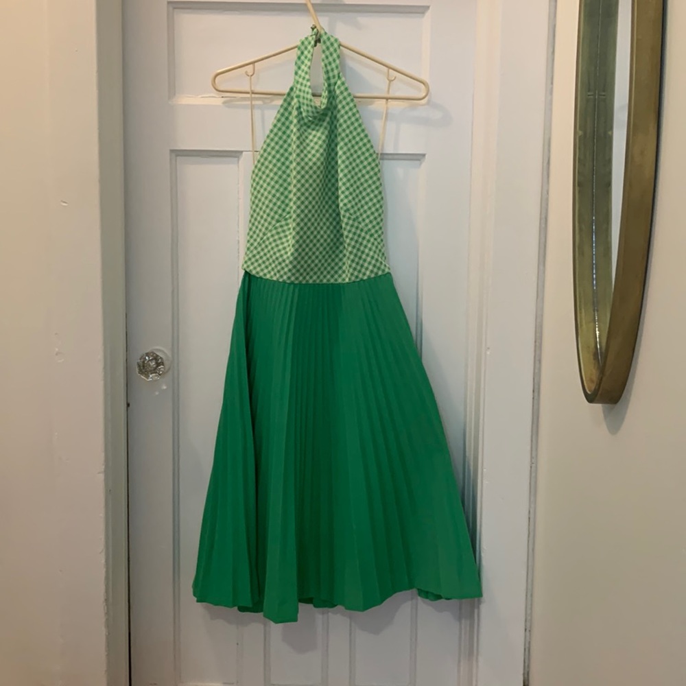VINTAGE APPLE GREEN HALTER DRESS